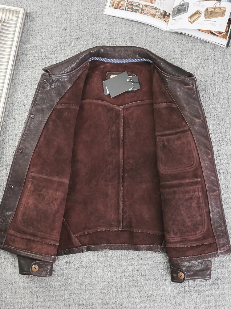 

American retro RL leather leather male lapel brief paragraph oil wax goatskin locomotive Japanese do old leather jacket