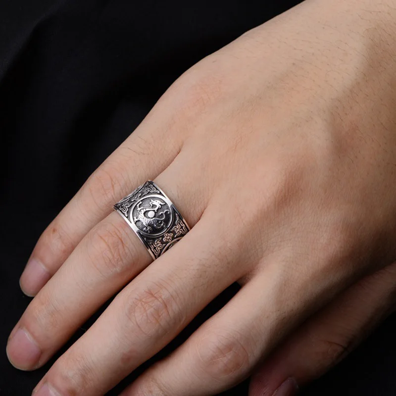 Мужские Винтажные кольца из серебра 999 пробы 4 существа дракон тигр птица