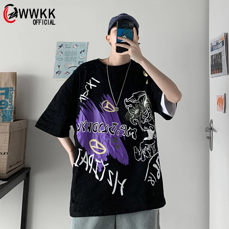 

WWKK 2021 Men's Cotton Fashion T-shirt Summer Tshirts Male Oversized Tee Shirts 5XL Casual T Shirt Tee For Man Streetwear