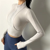 women half zipper training sports jacket gym crop tops breathable cycling running long sleeve fitness yoga sportswear