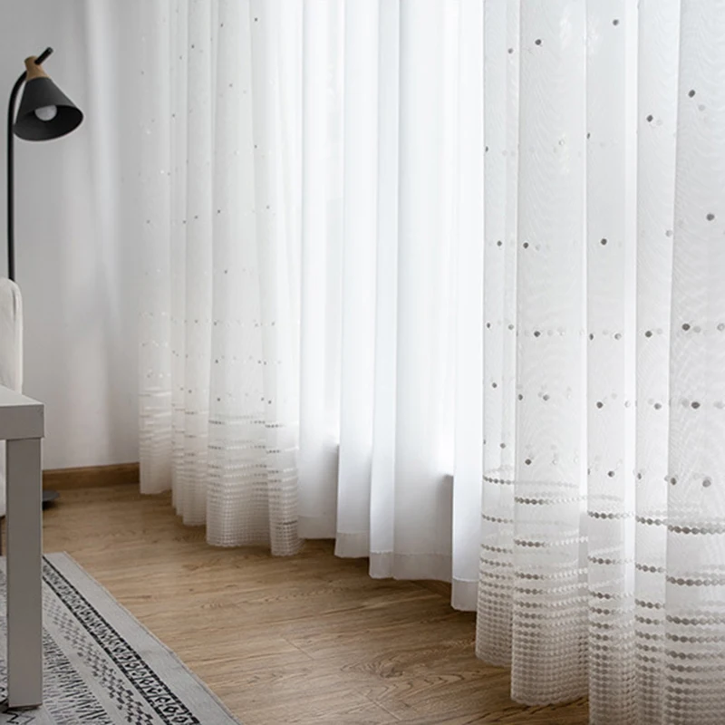 В белый горошек Шторы отвесная ткань для Гостиная вышивка в виде Тюль с