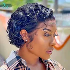 Парик стрижки Пикси, короткий кудрявый парик из натуральных волос 13x1, прозрачный парик на фронтальной сетке, глубоководный кудрявый короткий парик Боб, дешевый парик из натуральных волос