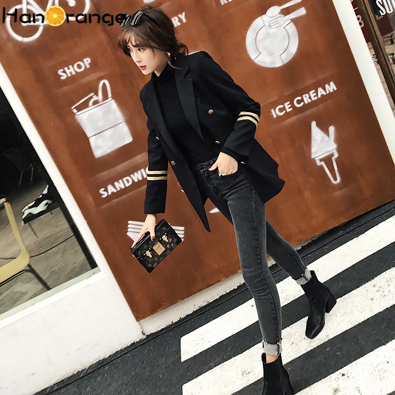 Темно синий стиль вышитый двубортный жакет 2020 настоящая съемка осенний женский