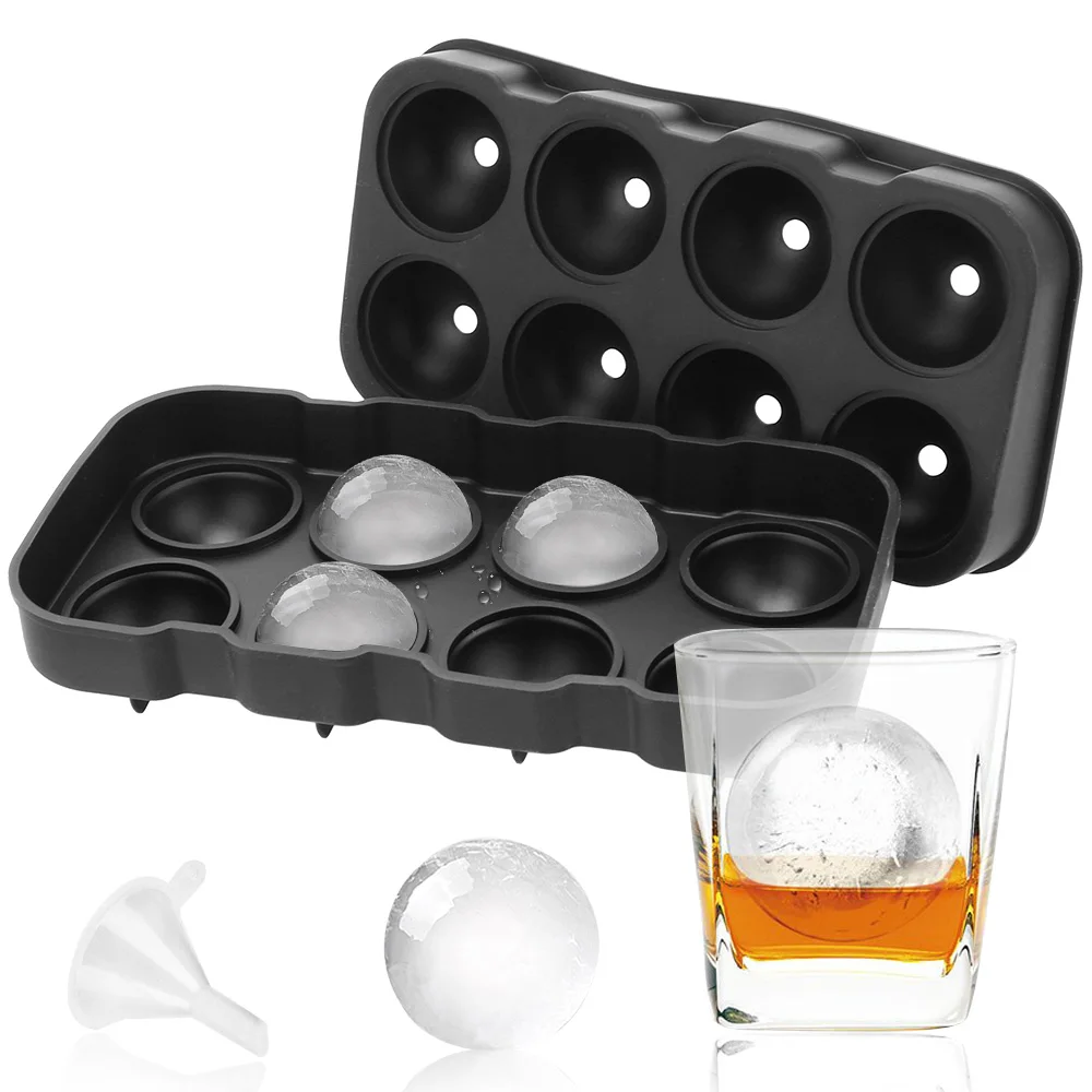 

HOOMIN 8 Cavity Ice Ball Tray Silicone Ice Cube Ball Maker Mold Ice Sphere Mold With Funnel Kitchen Tools Bar Accessiories