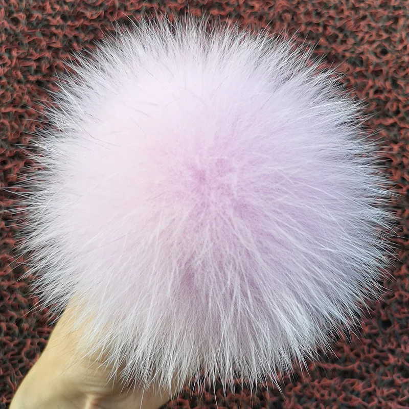 Light Purple-Buttons Отборные мягкие гладкие длинные струящиеся волосы 13-15 см/5,1-5,9 дюймов роскошный супер большой натуральный шарик из меха лисы с пряжками для женщин детей шляпа - Цвет: Light Purple-Buttons