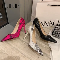 niufuni sexy snake print womens shoes pointed pumps stiletto high heels size 35 42 suede elegant work shoes commuter fashion