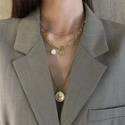 Винтажное многослойное ожерелье-чокер с жемчужинами и монетами, ожерелье для женщин, модная золотая металлическая цепочка, ожерелье, 2021, трендовые женские украшения