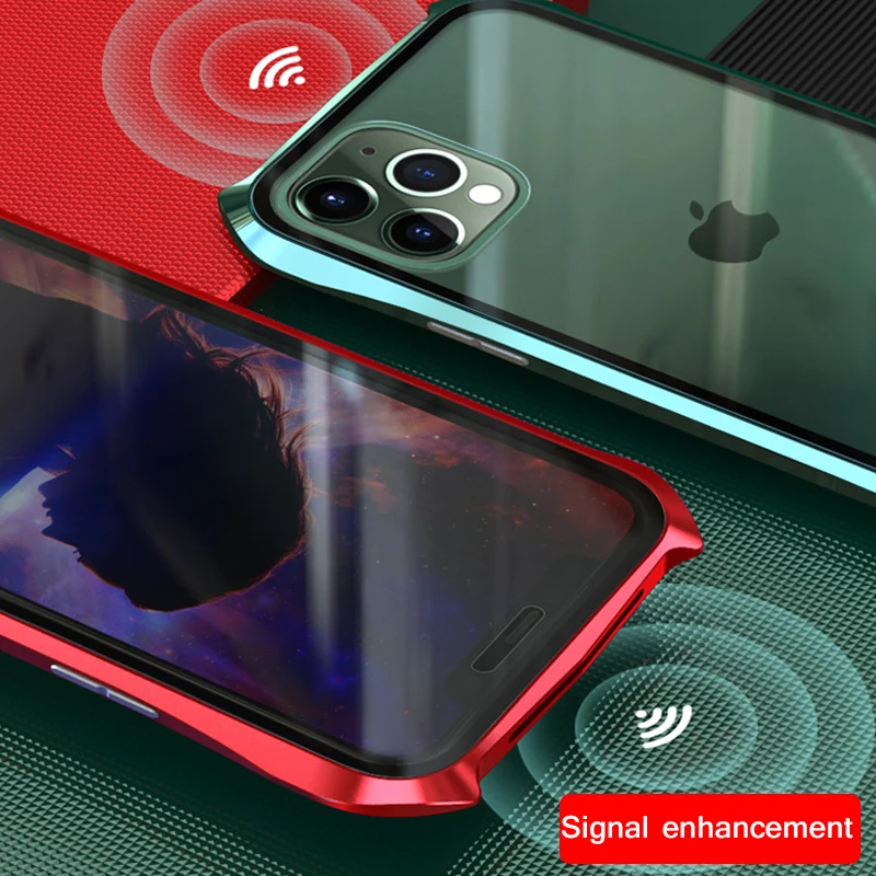 For iPhone 11 Pro Max Case Bat Style Slim Metal Frame Anti-explosion Tempered Glass Full Body With Magnetic Adsorption | Мобильные