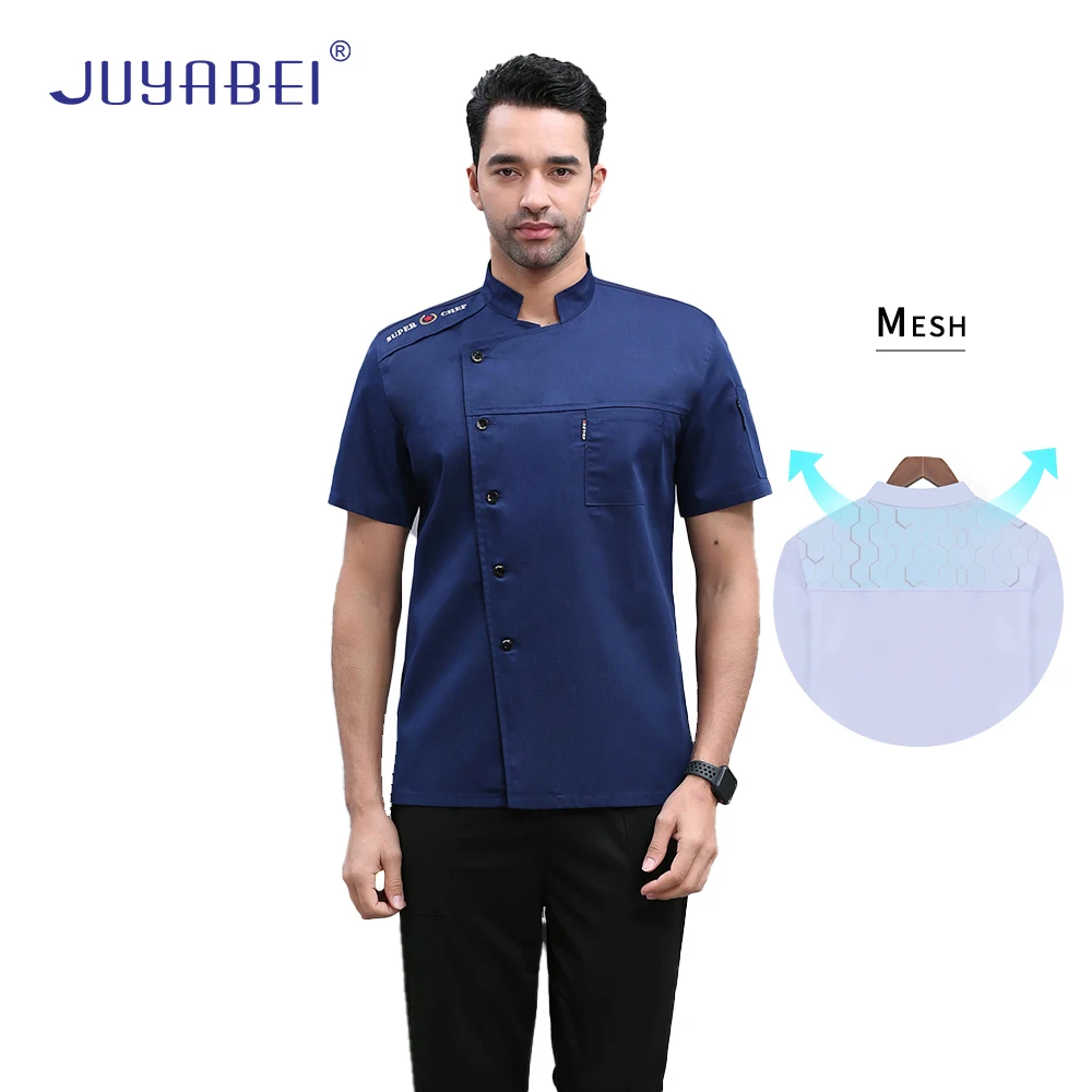 

Breathable Chef Shirt Short Sleeve Food Service Tops Hat Apron Kitchen Cooking Jacket Pastry Waiter Hotel Restaurant Uniform