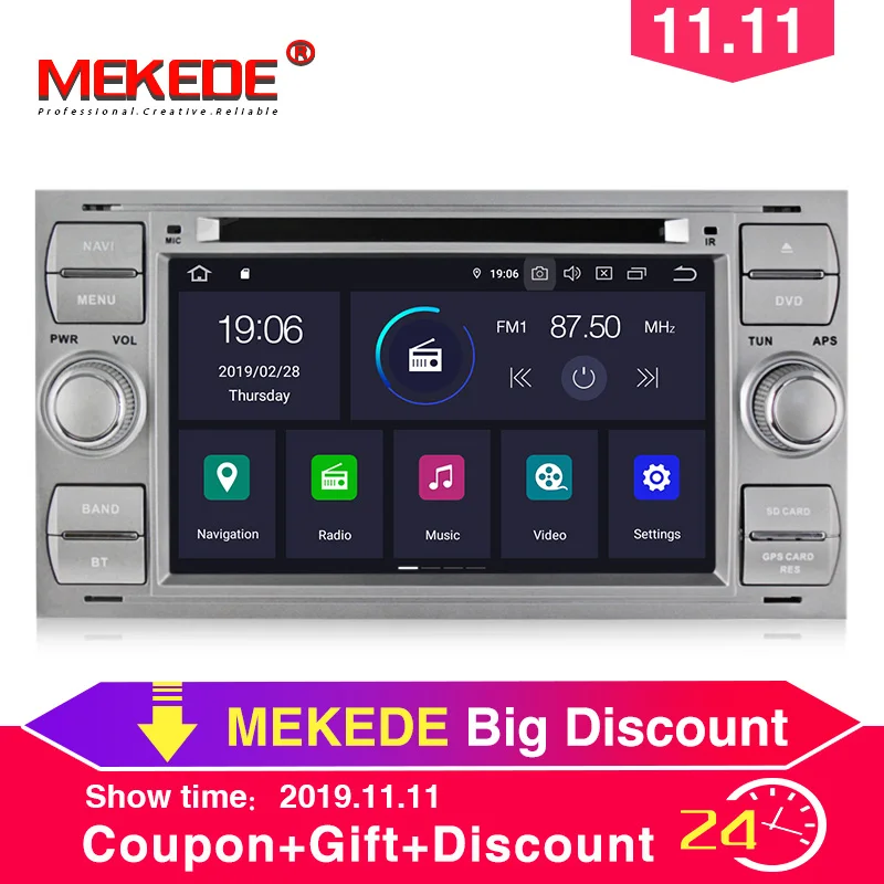 MEKEDE IPS экран Автомобильный мультимедийный плеер DVD Android 9 0 4 + 64G 2 Din для