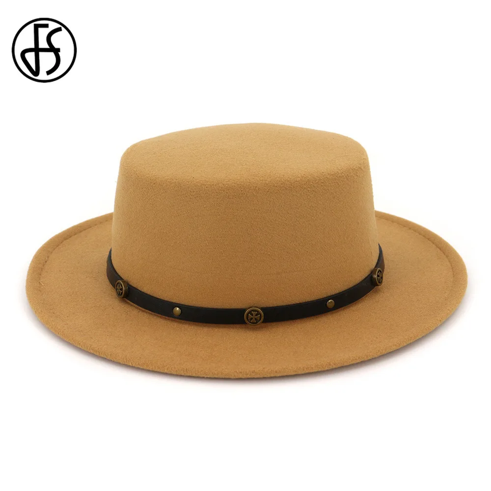 Женская и мужская фетровая шляпа FS Черная кепка с широкими полями пряжкой на