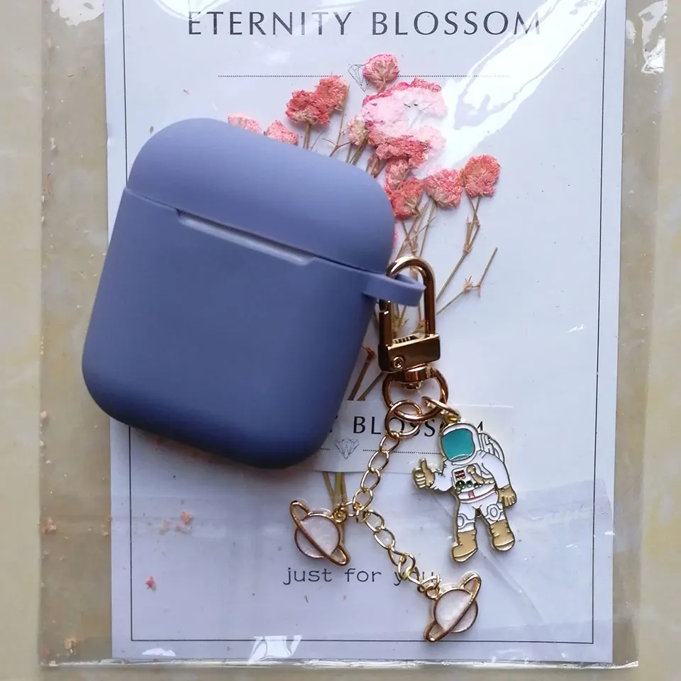 smoky blue Роскошный силиконовый чехол для космонавта, космонавта, для Apple, аксессуары для airpods, чехол, защитная крышка, коробка, Bluetooth, чехол для наушников, кольцо для ключей - Цвет: smoky blue