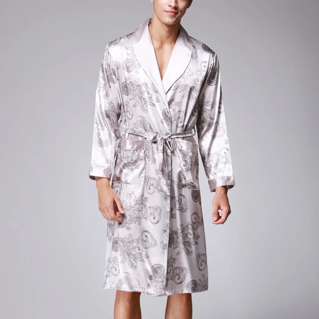 Модное мужское летнее кимоно халат банная рубашка Повседневная шелковая