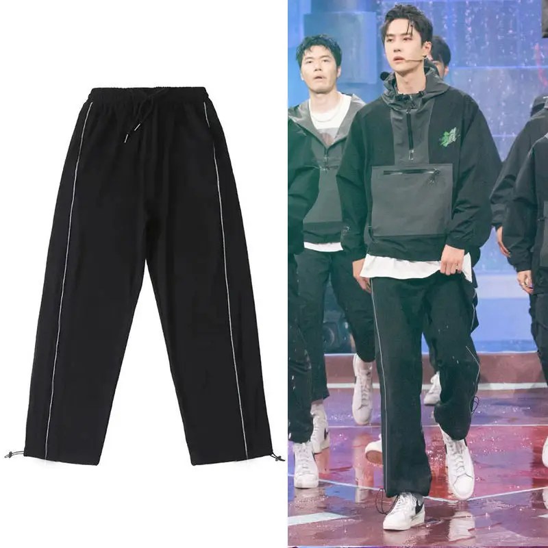 

Wang Yibo Trousers INS Black Drawstring Unisex Running Pants Joggers Sweatpant Spring Autumn Loose Fitness Straight Breathable
