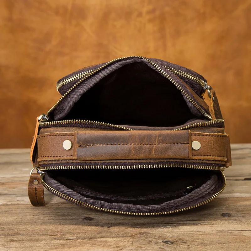 

New 8' Top-handle Handbag Genuine Leather Men Crossbody Shoulder Bag Outdoor Short Trip Leisure Ipad Mobile Phone Wallet Pack