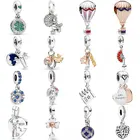 Воздушный шар динозавр счастливый четырехлистный клевер испанский веер Подвеска бусины 925 пробы Серебряный Шарм подходит для браслета Pandora Diy ювелирные изделия