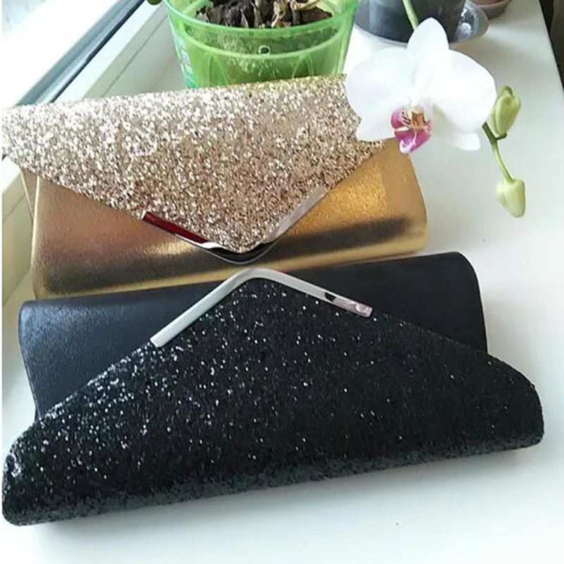 

2022 Women's Glitter Shimmer Envelope Clutch Bag Solid Color Portable Convenient Handbag Evening Party Prom Sequins Ladies Women