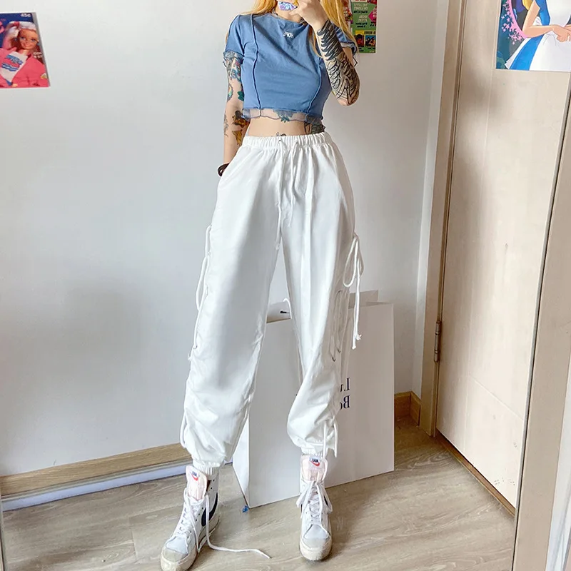 

Женские осенние свободные брюки, повседневные однотонные спортивные штаны на шнуровке с высокой талией для бега, 2020