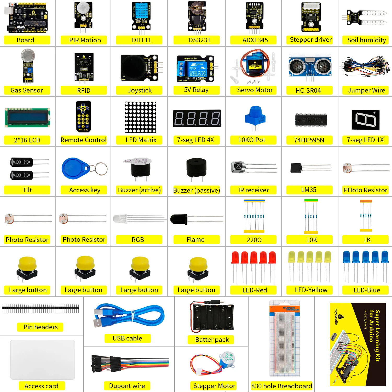 Стартовый набор Keyestudio Super с платой V4.0 для Arduino стартовый UNOR3 32 проекта + учебное