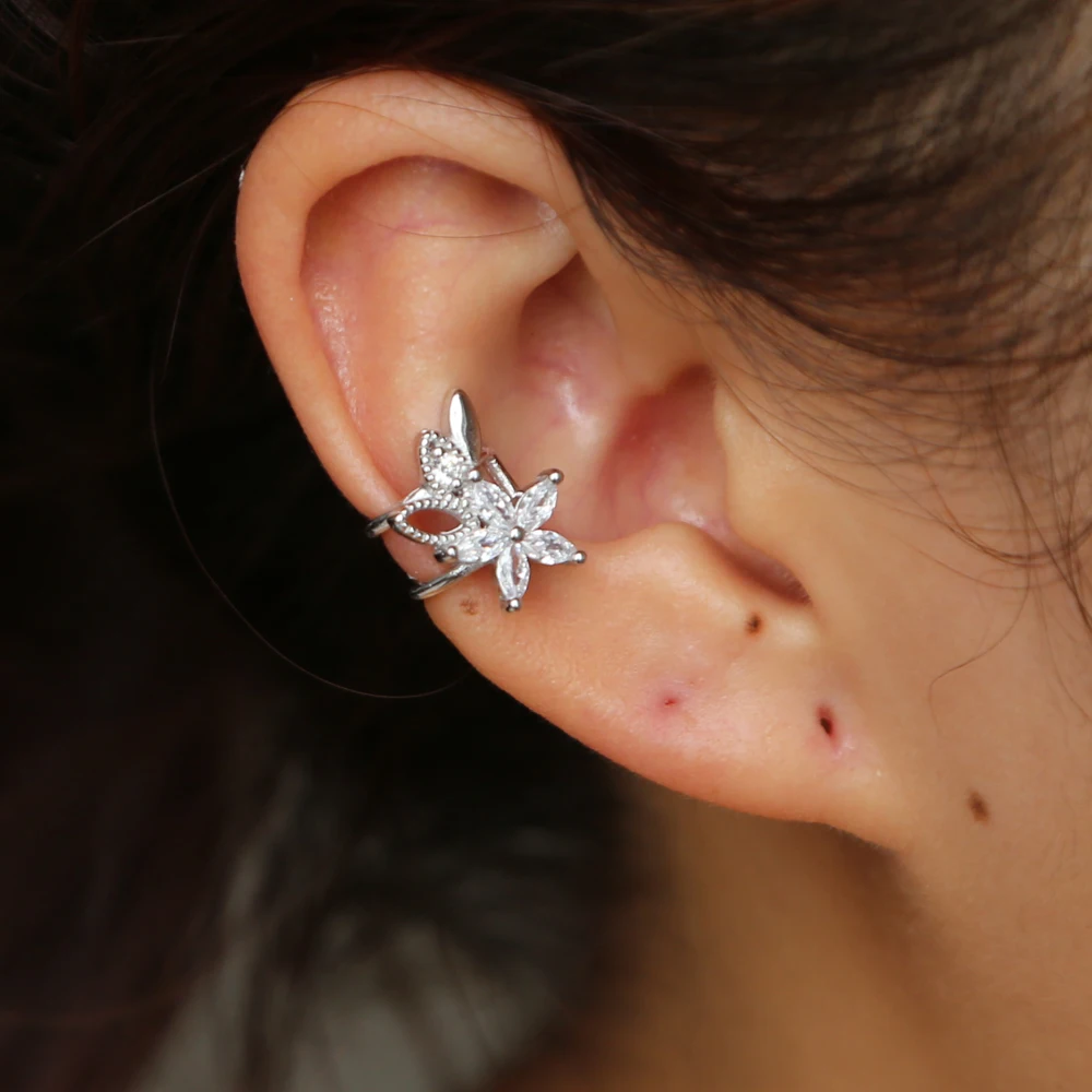 Женские серьги Клипсы из стерлингового серебра 925 пробы с цветком и