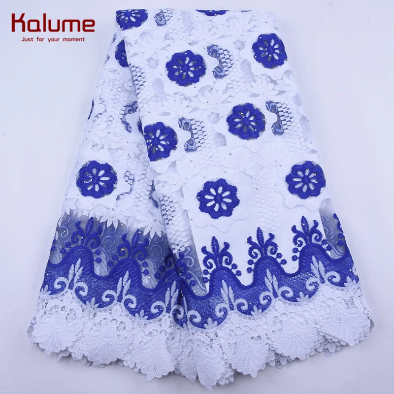 

Kalume Blue Soft African Lace Fabric Embroidery French Mesh Milk Silk Lace Fabric Stones Nigerian Tulle Lace For Dress Sew 1995