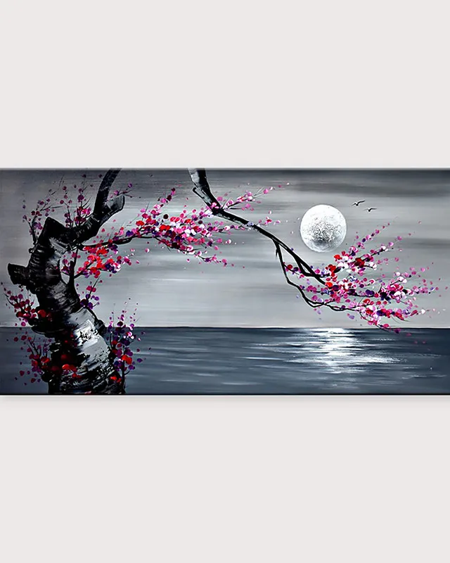 

Large Size Hand Painted Oil Painting On Canvas Plum Blossom Moon Modern Home Decor Abstract Wall Art Picture For Living Room