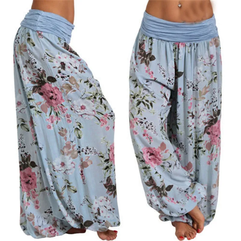 

Women Bohemian Floral Print Long Pants 2021 Mid Waist Vintage Harem Pants Elastic Waist Beach Thin Trousers Plus Size Leggings
