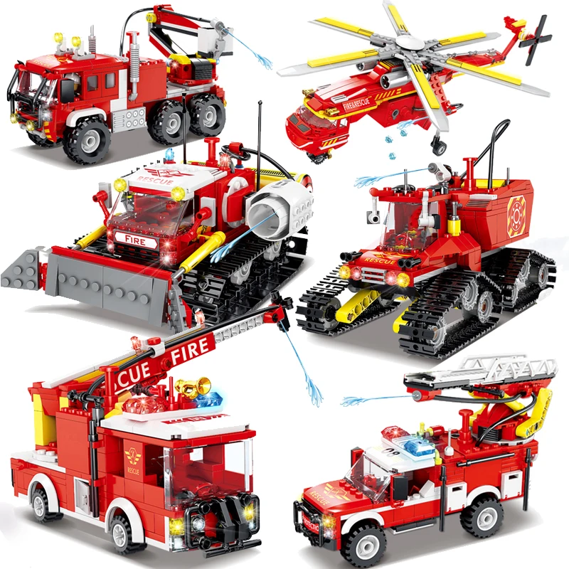 

Fire Police Fighting Rescue Trucks Car helicopter Building Blocks compatible City Firefighter Bricks children Toys Christmas