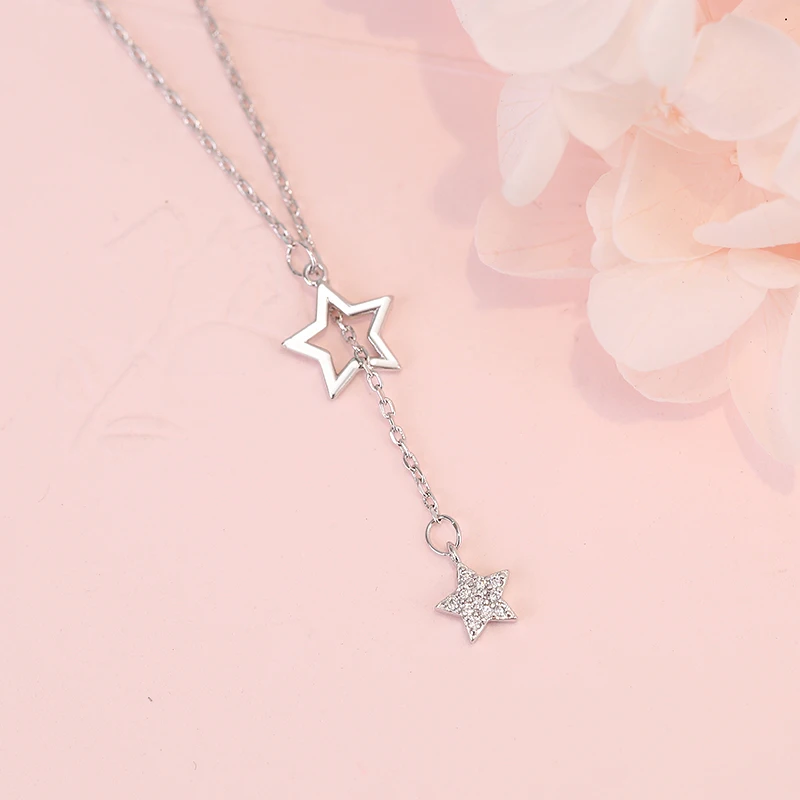 

Christmas Gift 925 Sterling Silver Cute Shiny Star Choker Drop Charm Necklaces Charming Woman Wedding Party Birthday Jewelry