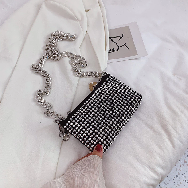 

2021 New Chains Rhinestone Shoulder Bag Luxury Handbags Small Woman Bags Designer Crossbody Bags For Women Bolsa Feminina Sac