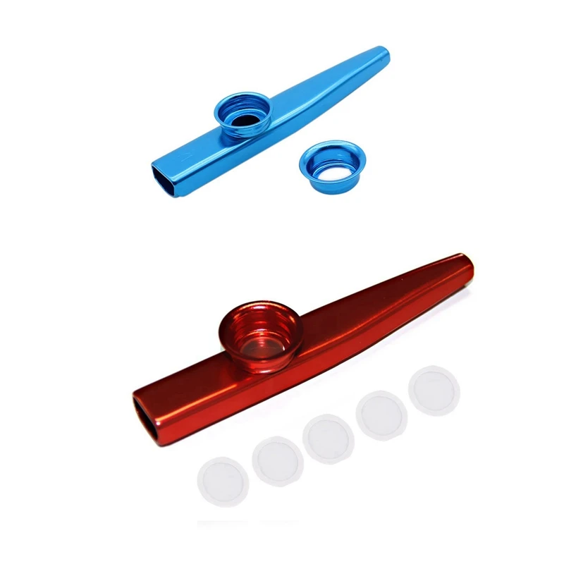

Kazoo Aluminum alloy Metal with 5 pcs Flute Diaphragm blue & Mirliton made of aluminum alloy with Red membrane