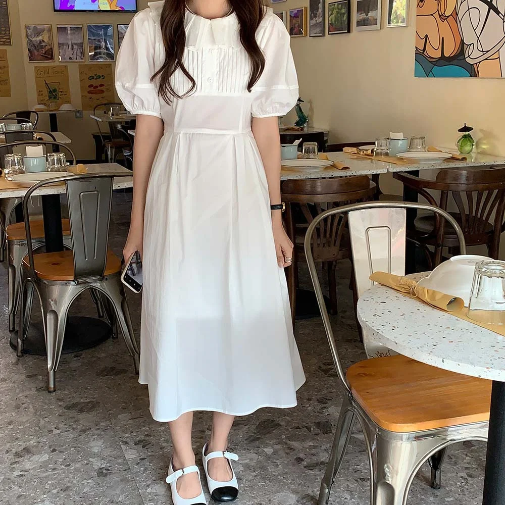 

Женское длинное плиссированное платье, однотонное свободное винтажное платье с высокой талией в офисном стиле, Новинка лета 2021