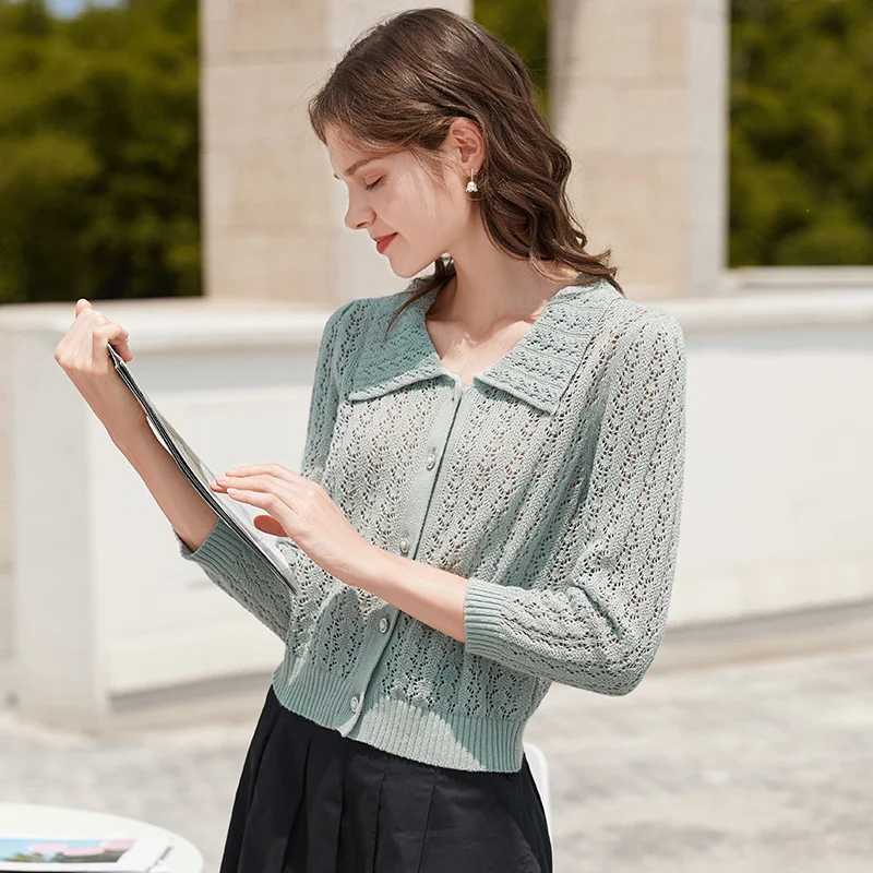 

SHZQ Knitted Cardigan Women's 2021 Spring and Autumn New Temperament Early Autumn Top Lazy Wind Loose Doll Neck Sweater