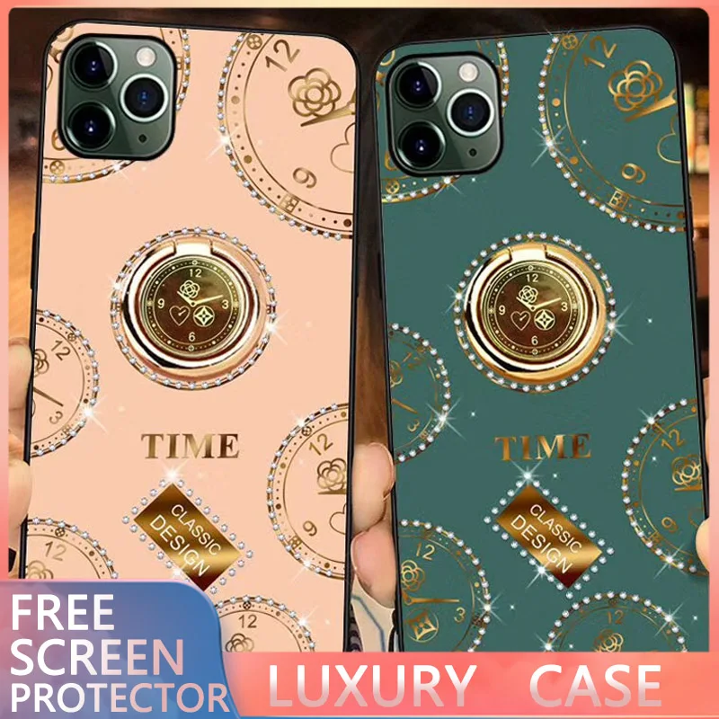 

MUSUBO Fashion Diamond Dial Bracket Plating Soft Phone Case For iPhone 11 Pro X XR XS MAX Silicone Cover For iPhone 7 8 6S Plus