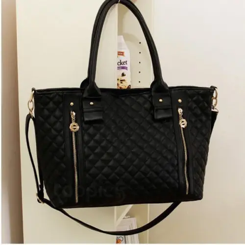 

Retro Temperament Hot Sale New Black Retro Women Office Double Zipper Lady PU Leather One-shoulder Tote Bag High Capacity Gift