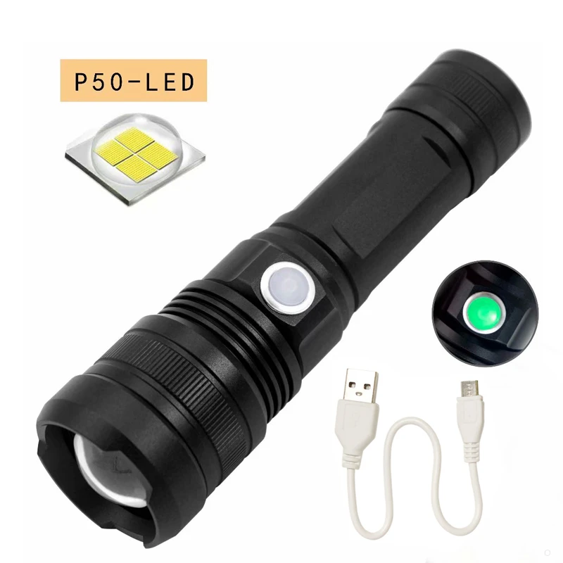 

18650 26650 AAA battery 2000lumens 5 switch mode zoomable XHP-50 rechargeable flashlight rescuing torch flash light P52-USB