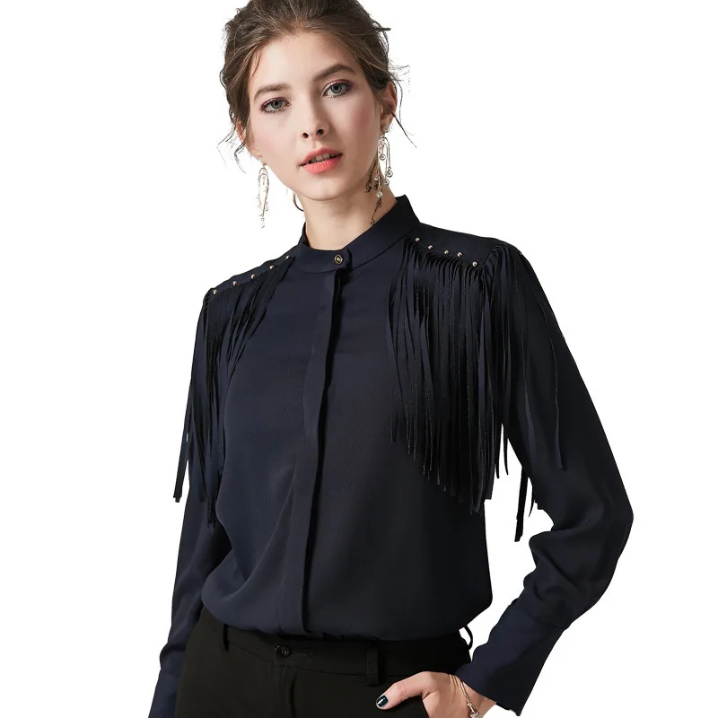 Элегантная женская блузка на весну шелковые топы 2019 корейские винтажные женские