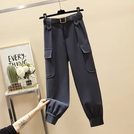

Plus size 2021 spring and autumn new style thin high-waist black overalls, small casual pants, trendy