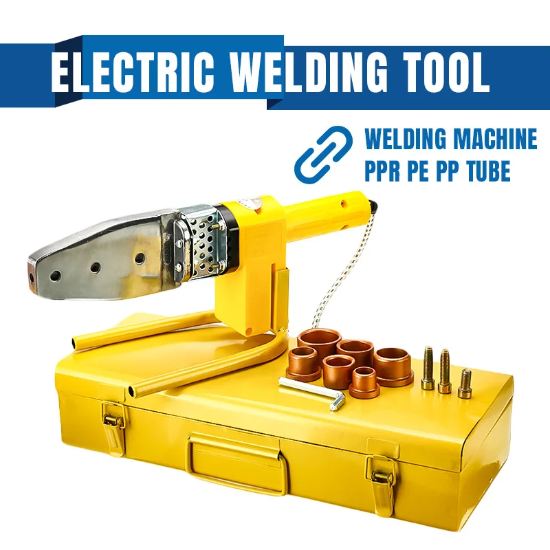 

220V 8Pcs Automatic Electric Welding Tool Heating PPR PE PP Tube Welded Pipe Welding Machine+ Stand+Box Yellow Heads+