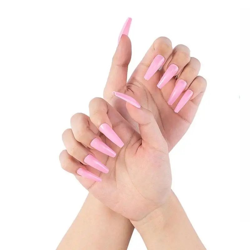

Long Extended False Nails Creative Fake Nails Art Art Base Ballet Coat Design Nail Artificial Glue Jelly F0G3