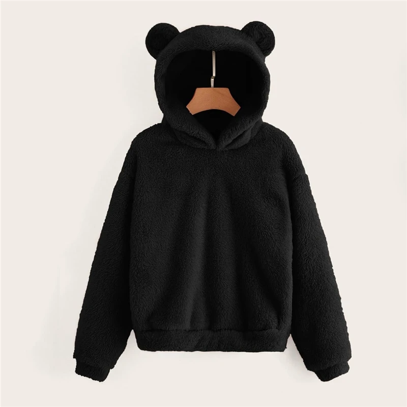 SHEIN Однотонный Свитшот С Капюшоном Модная Толстовка Тедди С Длинным Рукавом