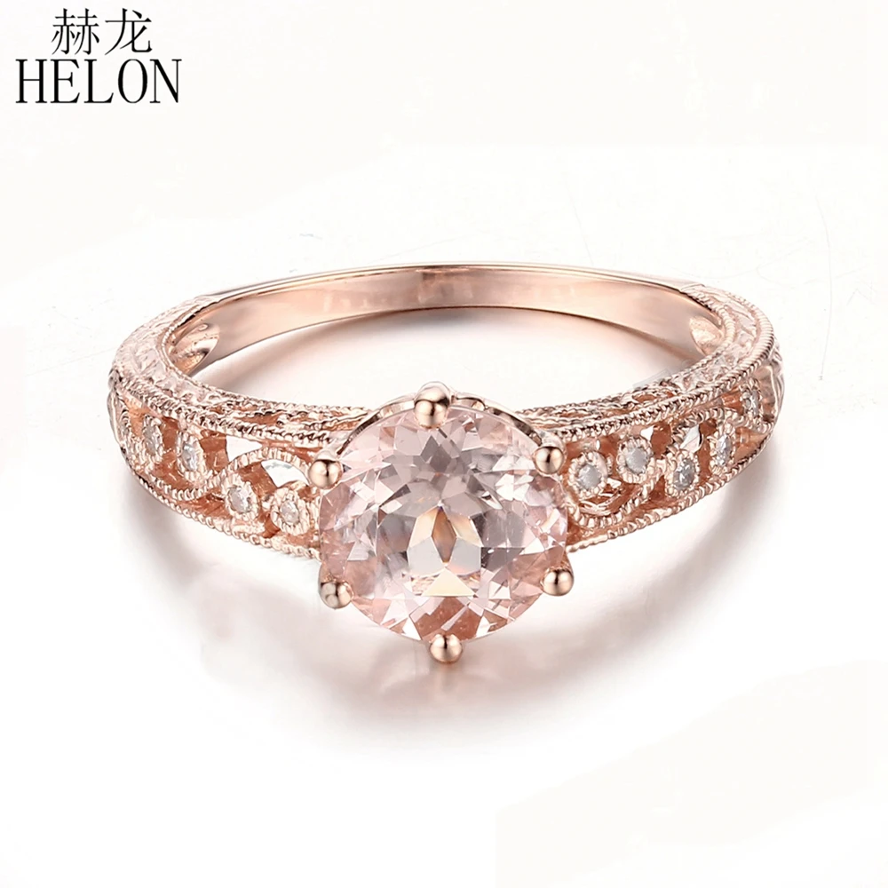 

HELON настоящие, 14k, покрыто розовым золотом, безупречная основная губка для круглый 7,5 мм натуральный морганит бриллиантами Обручение кольцо ...