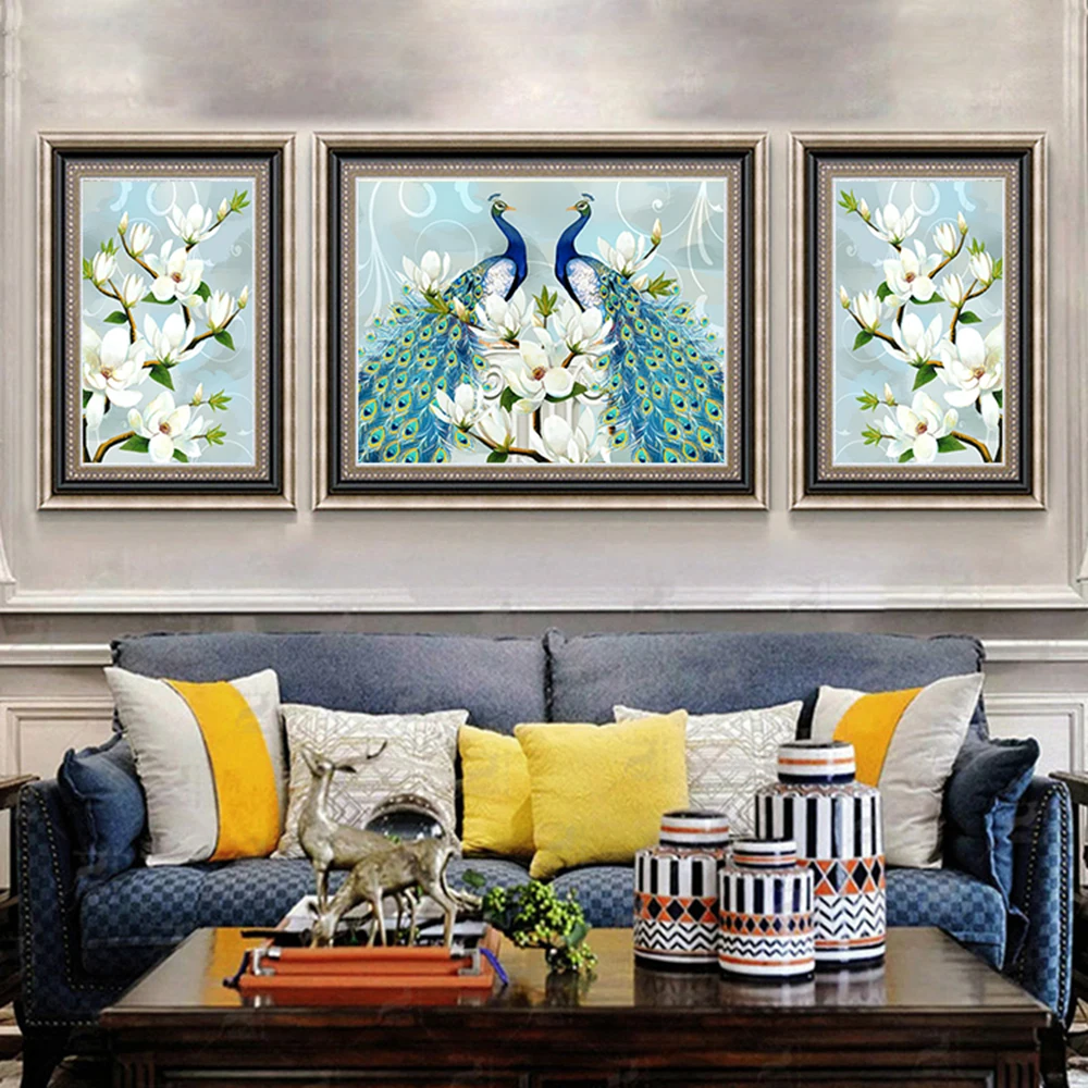 Современный настенный постер с изображением павлина и цветов Hd-печатью декор для