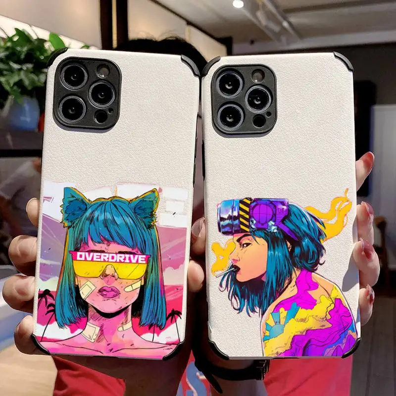 

Cool punk girl Phone Case Lambskin Leather For iphone 12 11 8 7 6 XR X XS PLUS MINI PLUS PRO MAX Shockproof