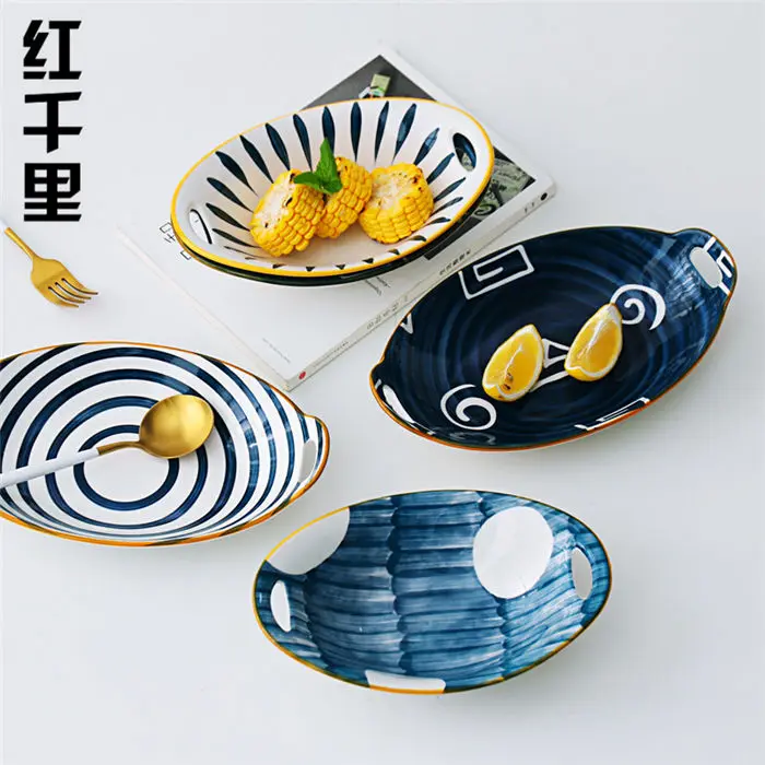 Керамическая посуда в японском стиле тарелка блюда для бифштекса с двойной