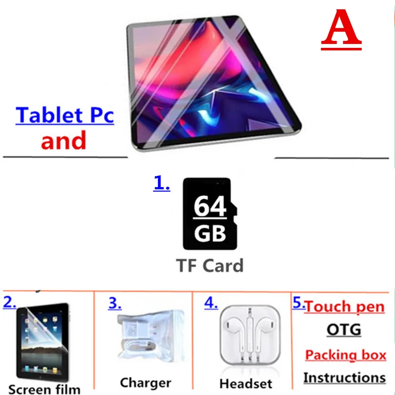 10,1 дюймов 1920x1280 ips 3g 4G LTE телефонные звонки планшеты Восьмиядерный планшетный ПК Android 9,0 планшет 6G+ 128G WiFi gps Две sim-карты ПК планшет - Комплект: Комплект 2