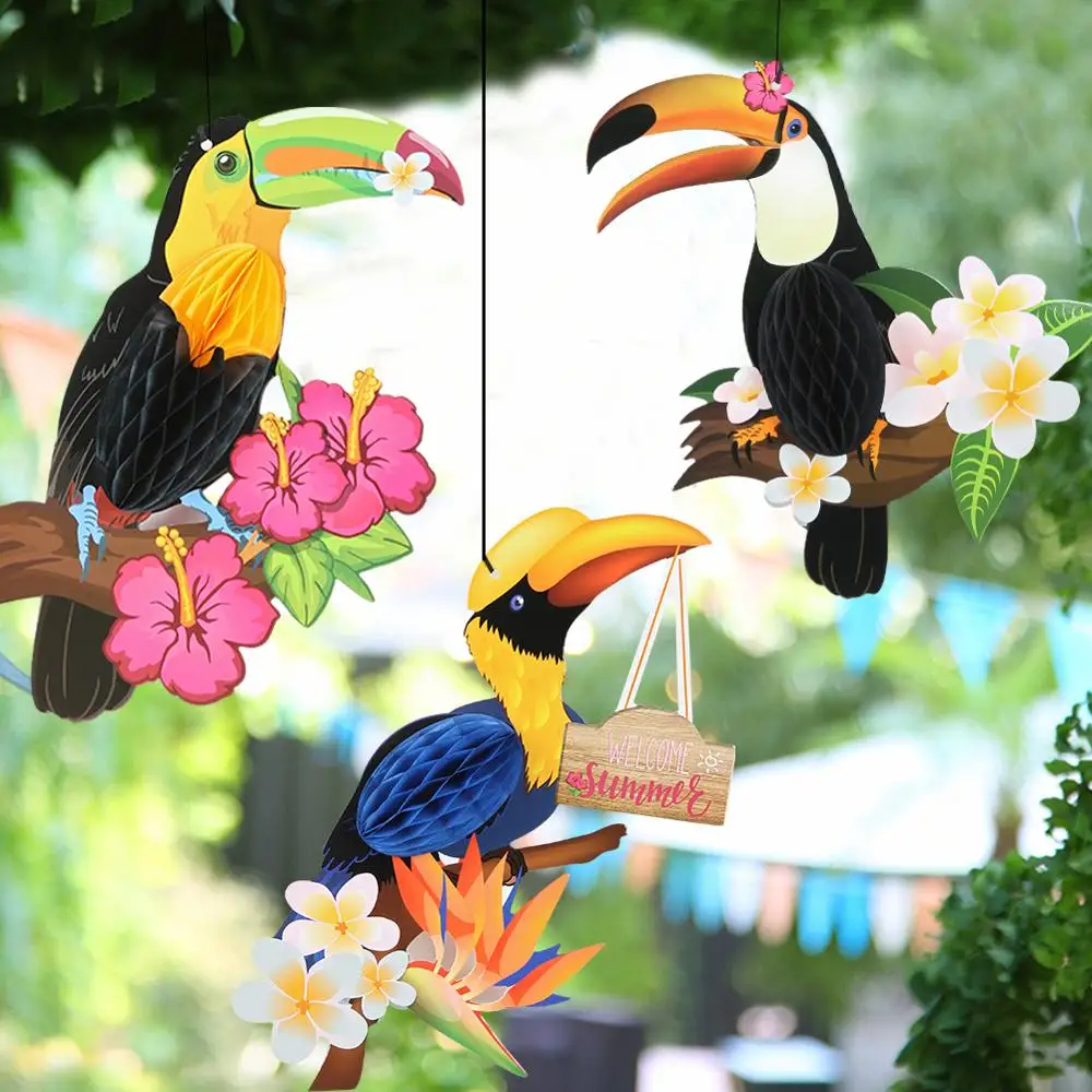 3 шт. тропическая Вечеринка Hanigng Honeycomb Toucan джунгли украшение для детского