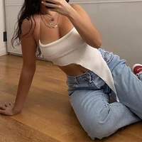 summer sexy irregular crop top ladies halter lace up wrapped top backless ribbed t shirt solid white pullover sleeveless tee new