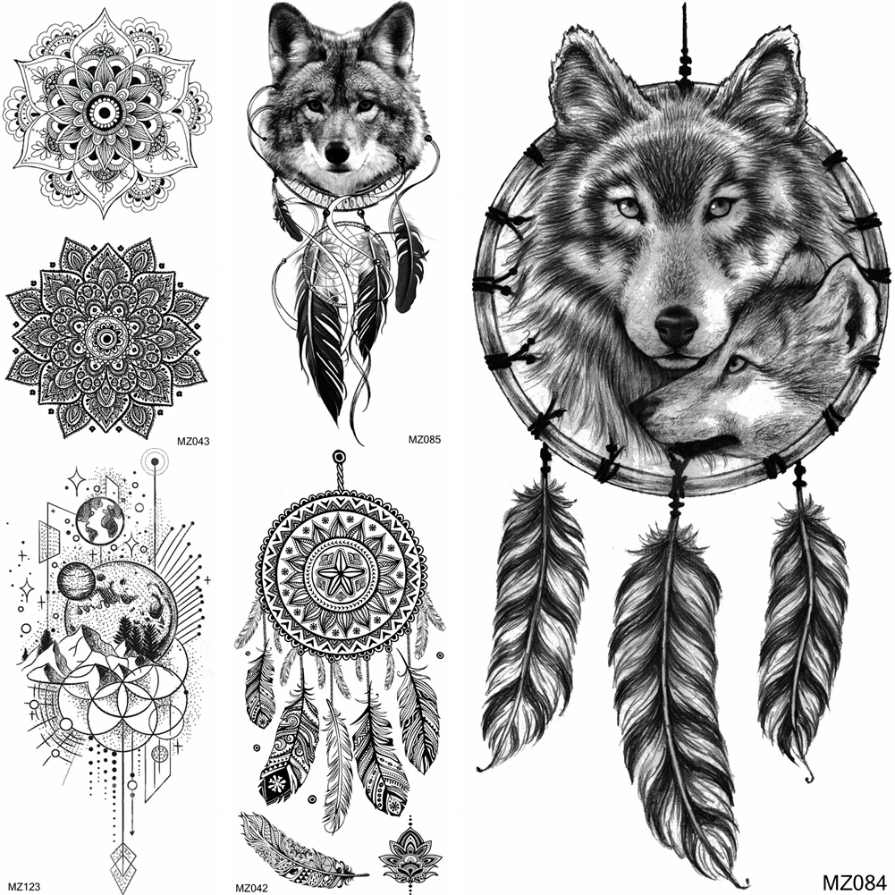 Черная временная татуировка Ловец снов наклейка Реалистичная искусственная