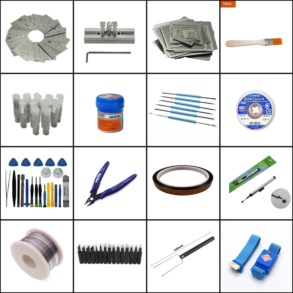 

BGA Reballing Kit 16pcs For Apple Mobiles Stencil Directly Heat Stencil Jig 810Pcs Stencils + Black Solder Iron Tip-900M